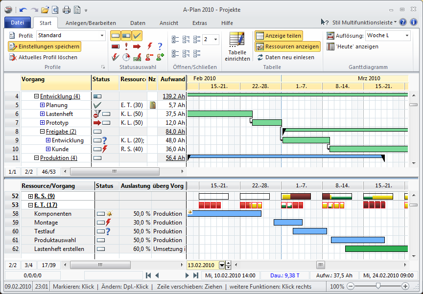 Kostenlose Projektmanagementsoftware A-Plan 2010